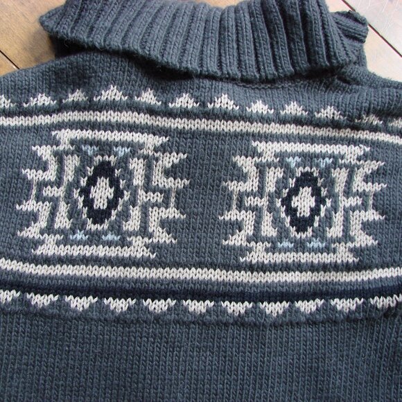 Chunky Knit Cardigan Sweater Gray Cream Aztec Pattern Wool Alpaca Blend Medium - Picture 11 of 16